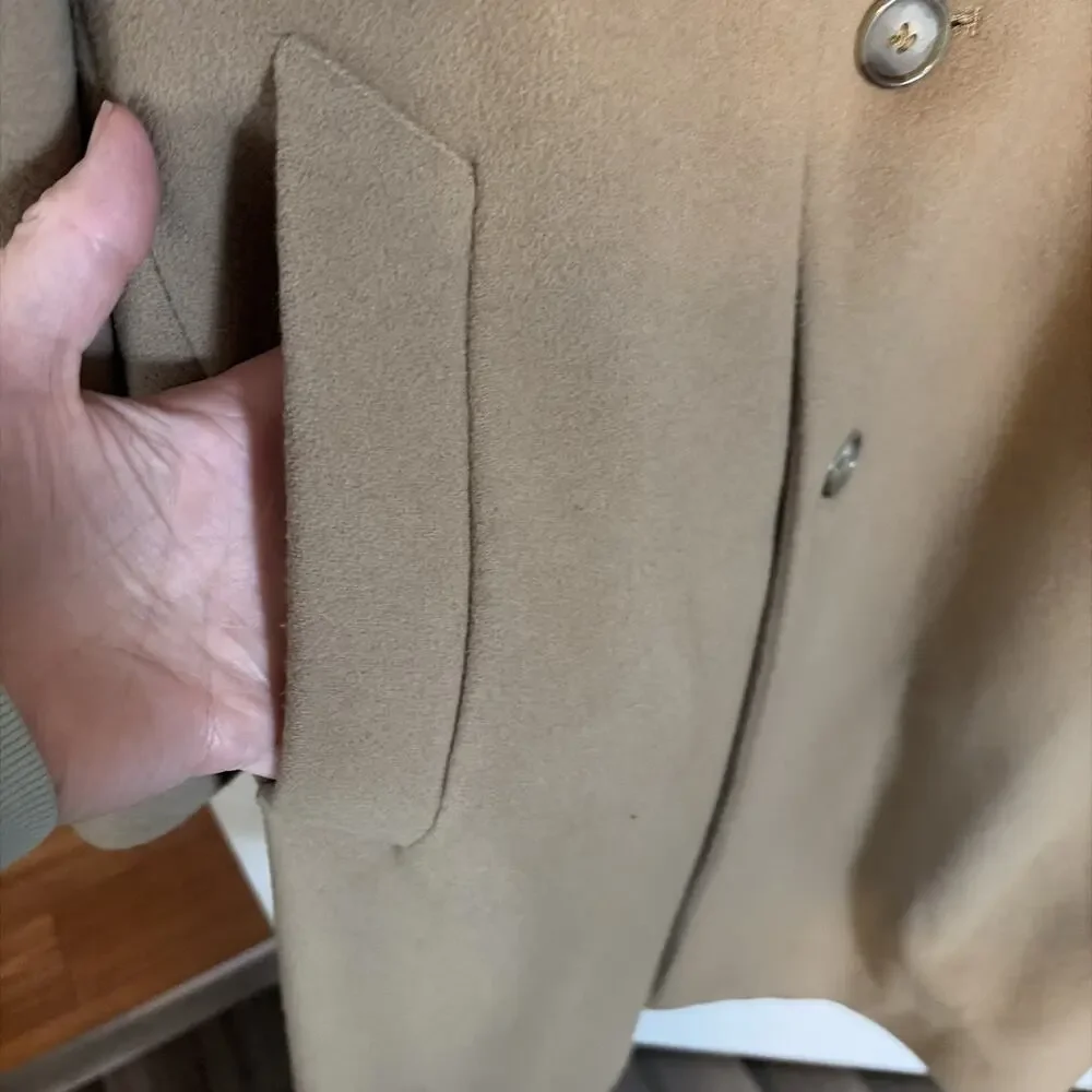 Vintage London Fog Mens 44 Long Wool Overcoat Tan Classic City Office Business